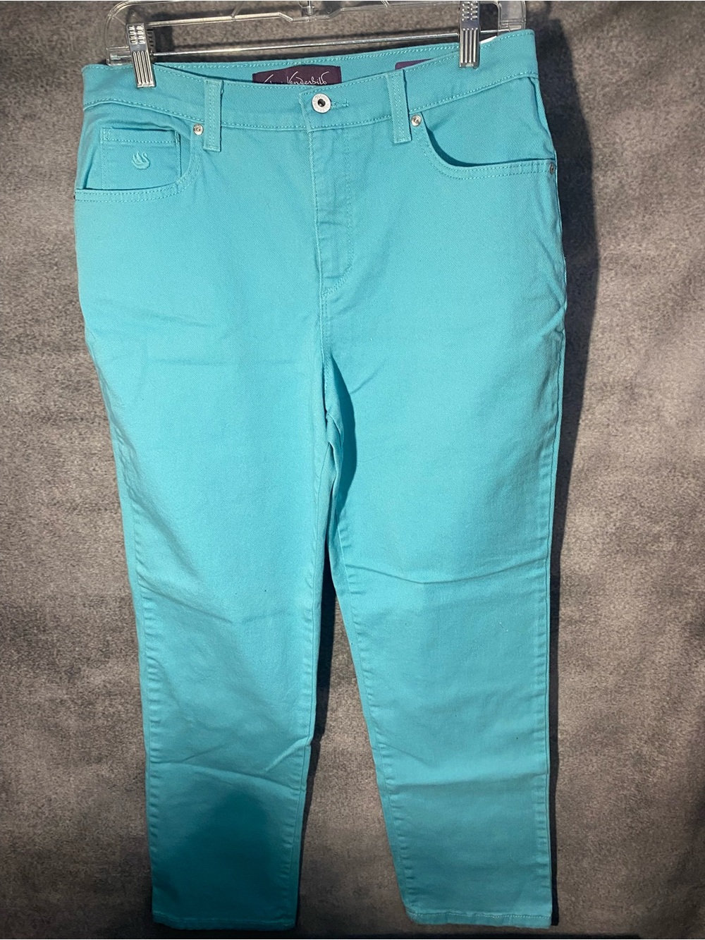 Gloria Vanderbilt Amanda Jeans Womens 12 Short Turquoise Teal Blue Straight Leg